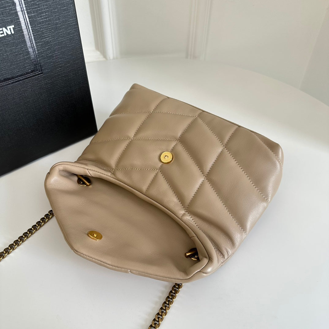 YSL Loulou Puffer Toy Bag In Quilted Lambskin Beige Size 23x15.5x8.5