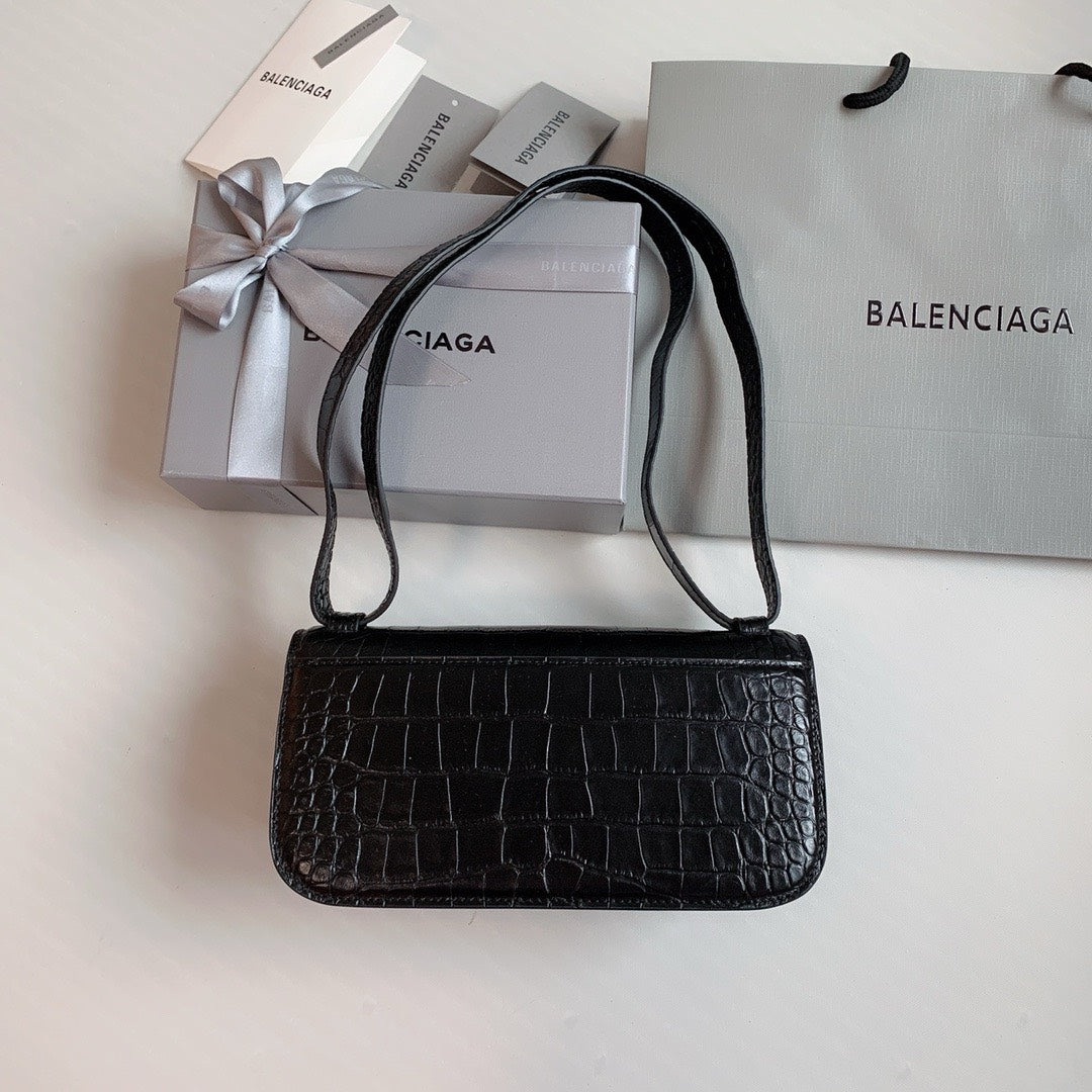 Balenciaga Gossip Small Bag Crocodile Embossed in Black Gold Hardware 23 x 12.4 x 10.4cm
