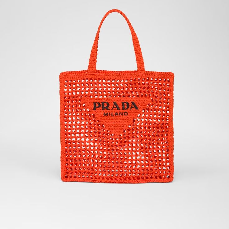 Prada Women's Natural Crochet Tote Bag-Orange