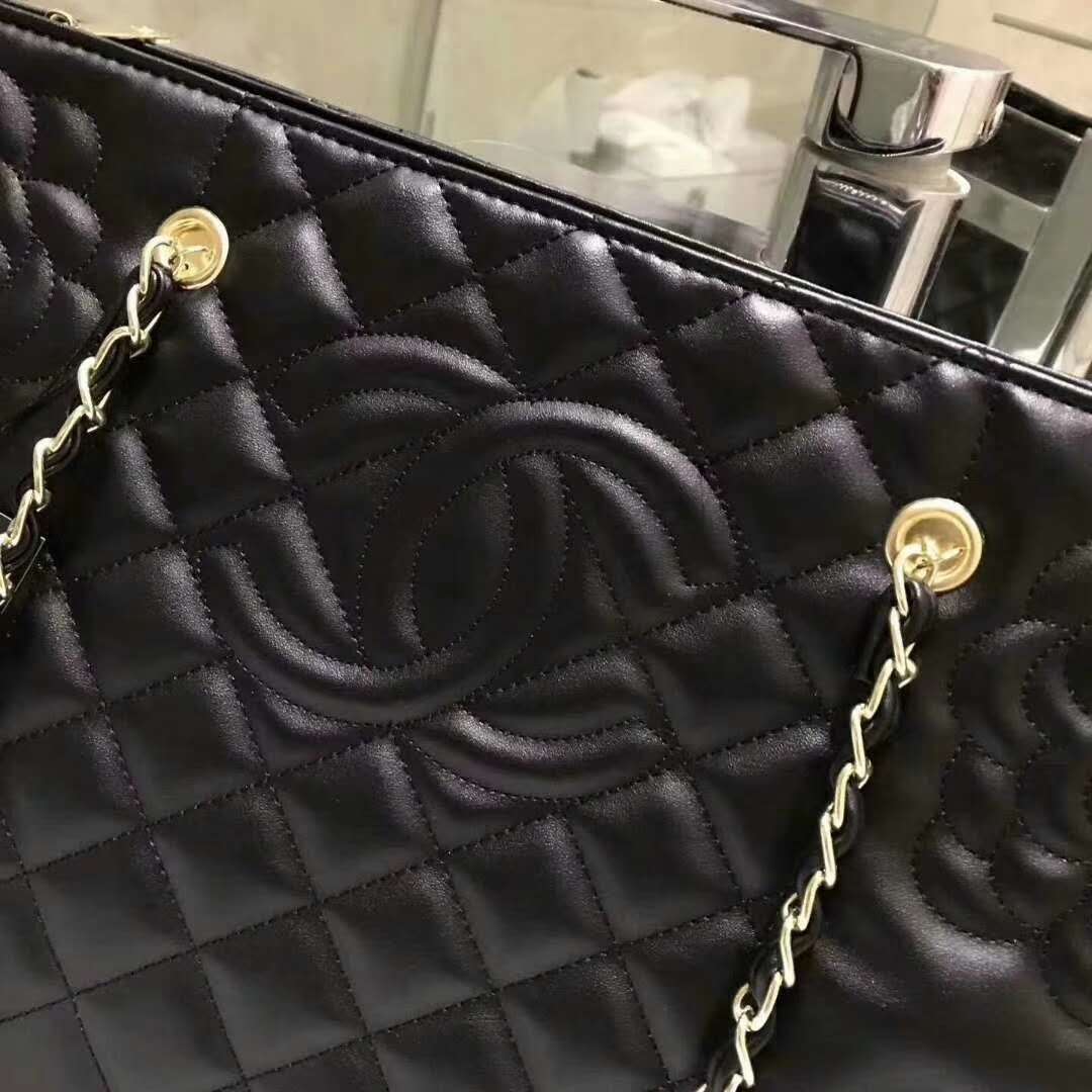 CHANEL Rosaire « Florence » Sheepskin Leather Tote Bag With Camellia Pattern Black W35 x H26 x D12 CM