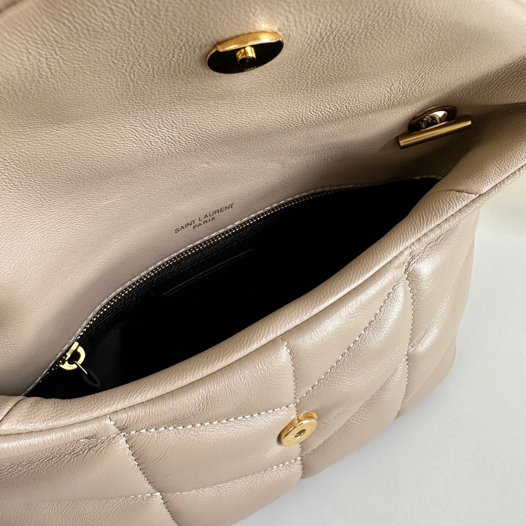 YSL Loulou Puffer Toy Bag In Quilted Lambskin Beige Size 23x15.5x8.5