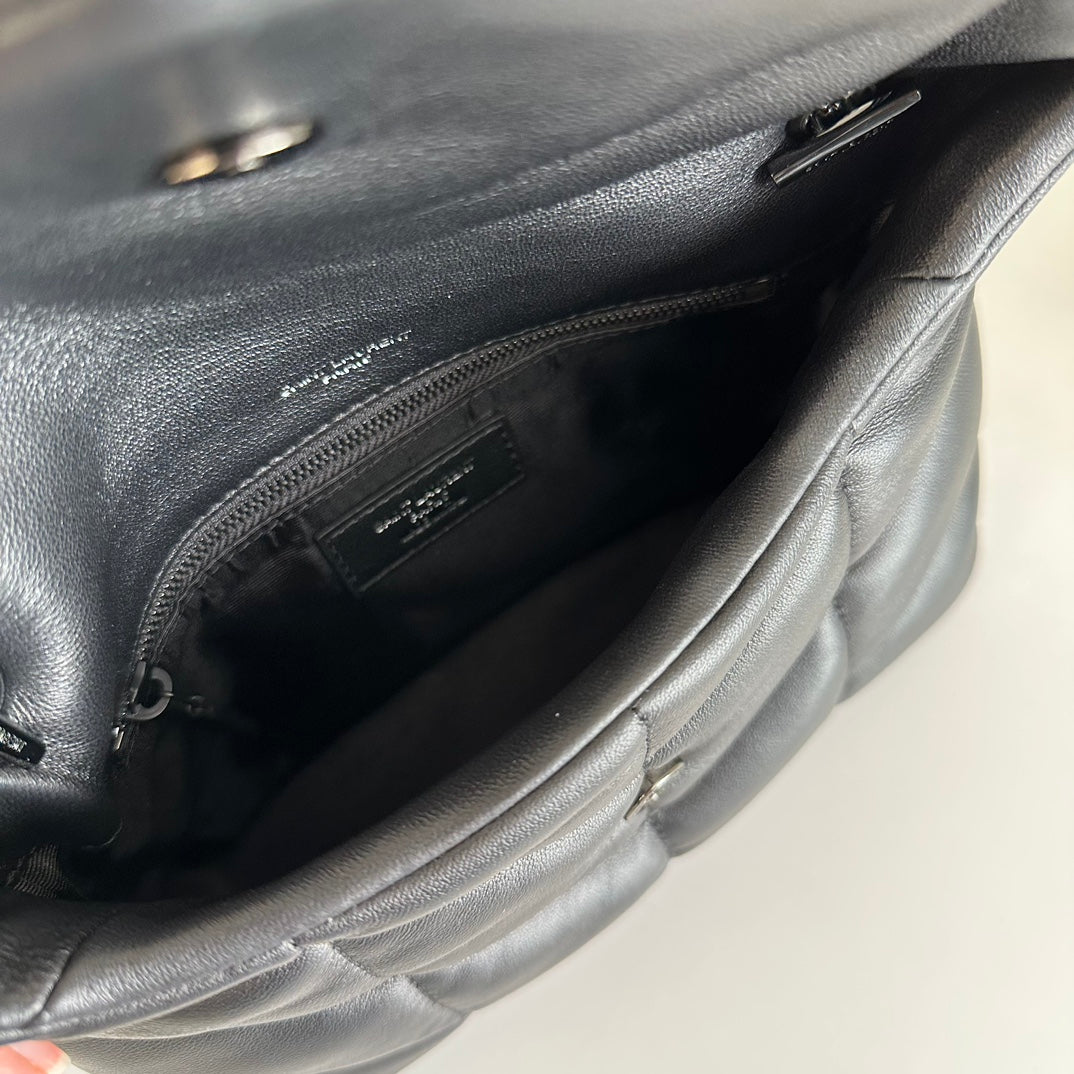 YSL Loulou Puffer Toy Bag In Quilted Lambskin Black Size 23x15.5x8.5