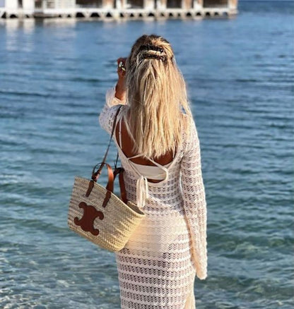 Celine Triomphe Raffia Tote In Brown - 19 X 20 X 10cm