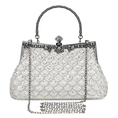UBORSE Women Vintage Floral Beaded Rhinestone Embroidery Clutch Evening Handbag Wedding Party Purse Vintage Bags