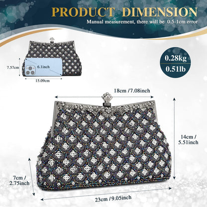 UBORSE Women Vintage Floral Beaded Rhinestone Embroidery Clutch Evening Handbag Wedding Party Purse Vintage Bags