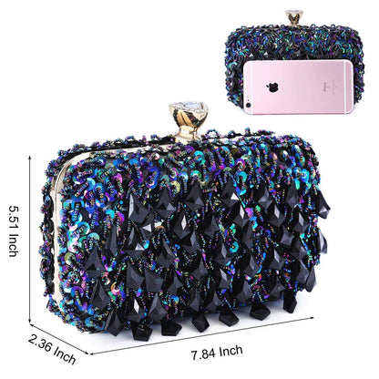 UBORSE Women Wedding Clutch Rhinestone Bling Sequin Evening Bags Vintage Crystal Beaded Cocktail Party Party Purse