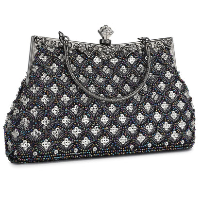 UBORSE Women Vintage Floral Beaded Rhinestone Embroidery Clutch Evening Handbag Wedding Party Purse Vintage Bags
