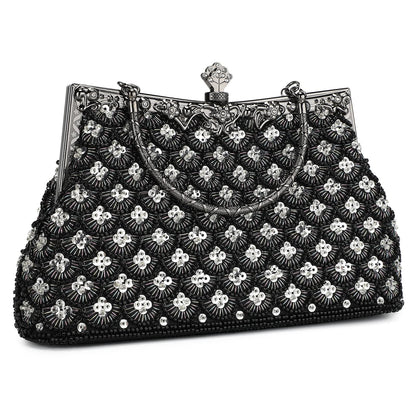 UBORSE Women Vintage Floral Beaded Rhinestone Embroidery Clutch Evening Handbag Wedding Party Purse Vintage Bags