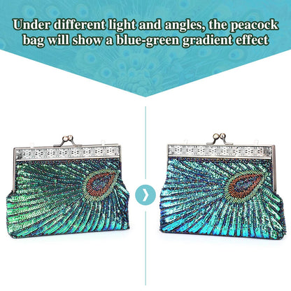 UBORSE Beaded Sequin Peacock Evening Clutch Bags Party Wedding Purse