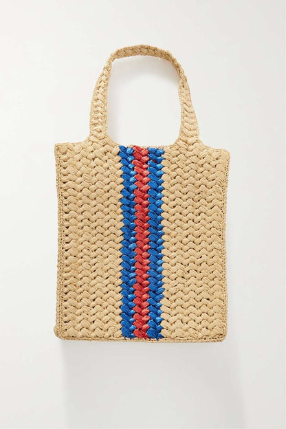 GUCCI Embellished leather-trimmed crocheted raffia tote